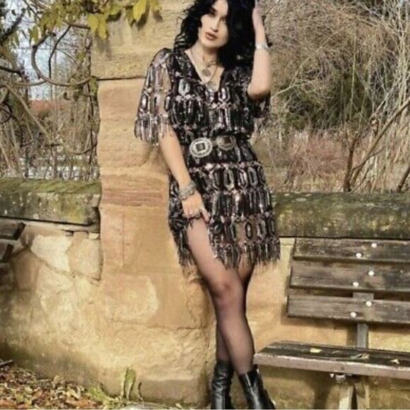 ZARA SEQUINED FRINGED DRESS - Picture 4 of 16